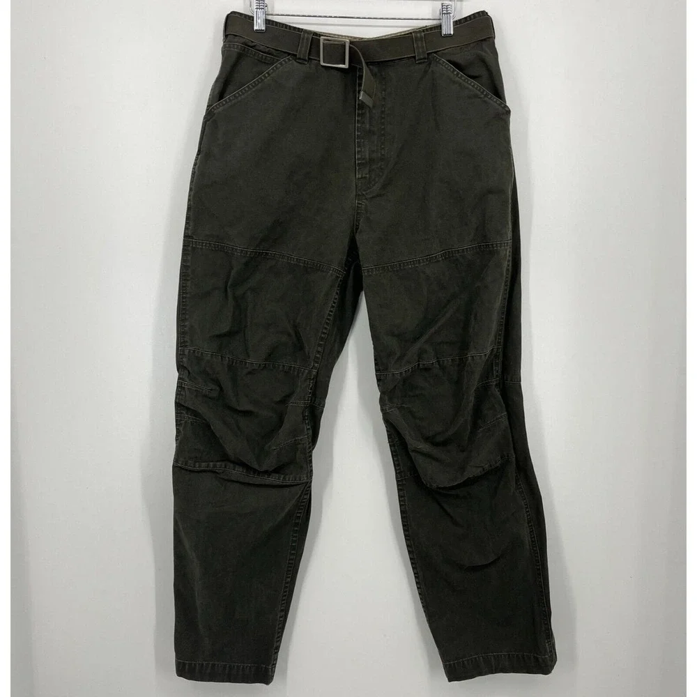 Nautica Cargo Pants Men's Size 32 Olive Green Belted Cotton Pockets Vtg 90s